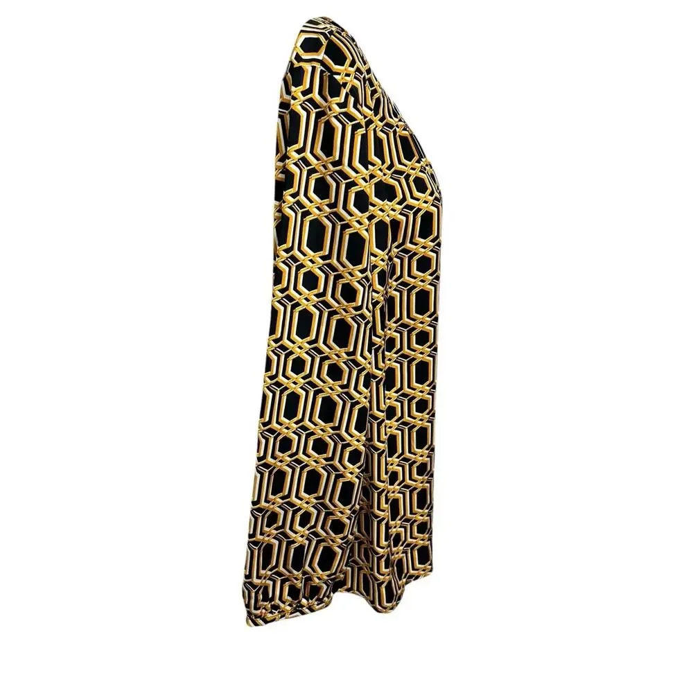 Croft & Barrow Blouse Sz XL Long-Sleeves Geometric Print Black Gold Top Loose - Picture 3 of 7